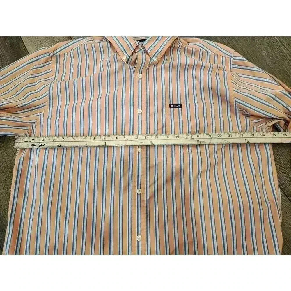 Chaps Men's Orange And Blue Striped Long Sleeve Dress Shirt Size XL - Picture 5 of 6